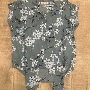 LOFT | Floral Sleeveless Blouse | S | Green Blue Watercolor Print